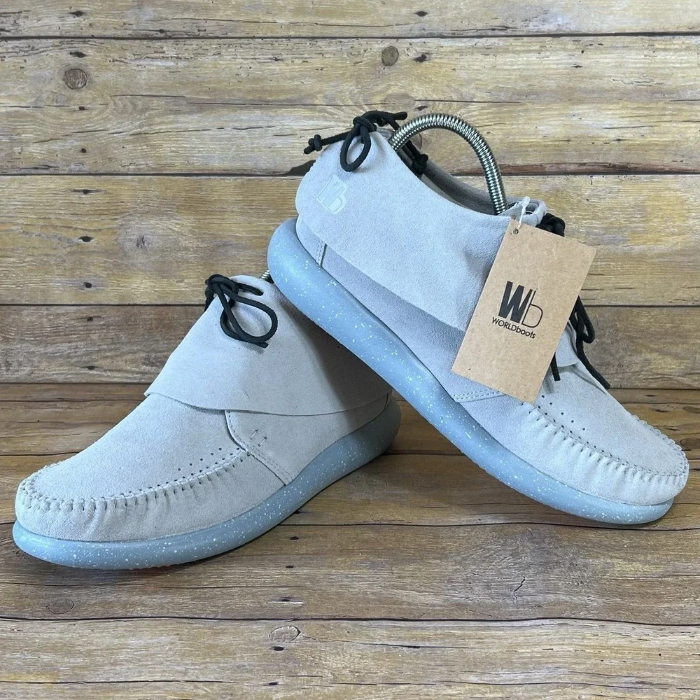 Worldboots Sz 8  Mens Moccasin Sneakers 100% Leather‎ Suede Light blue Color